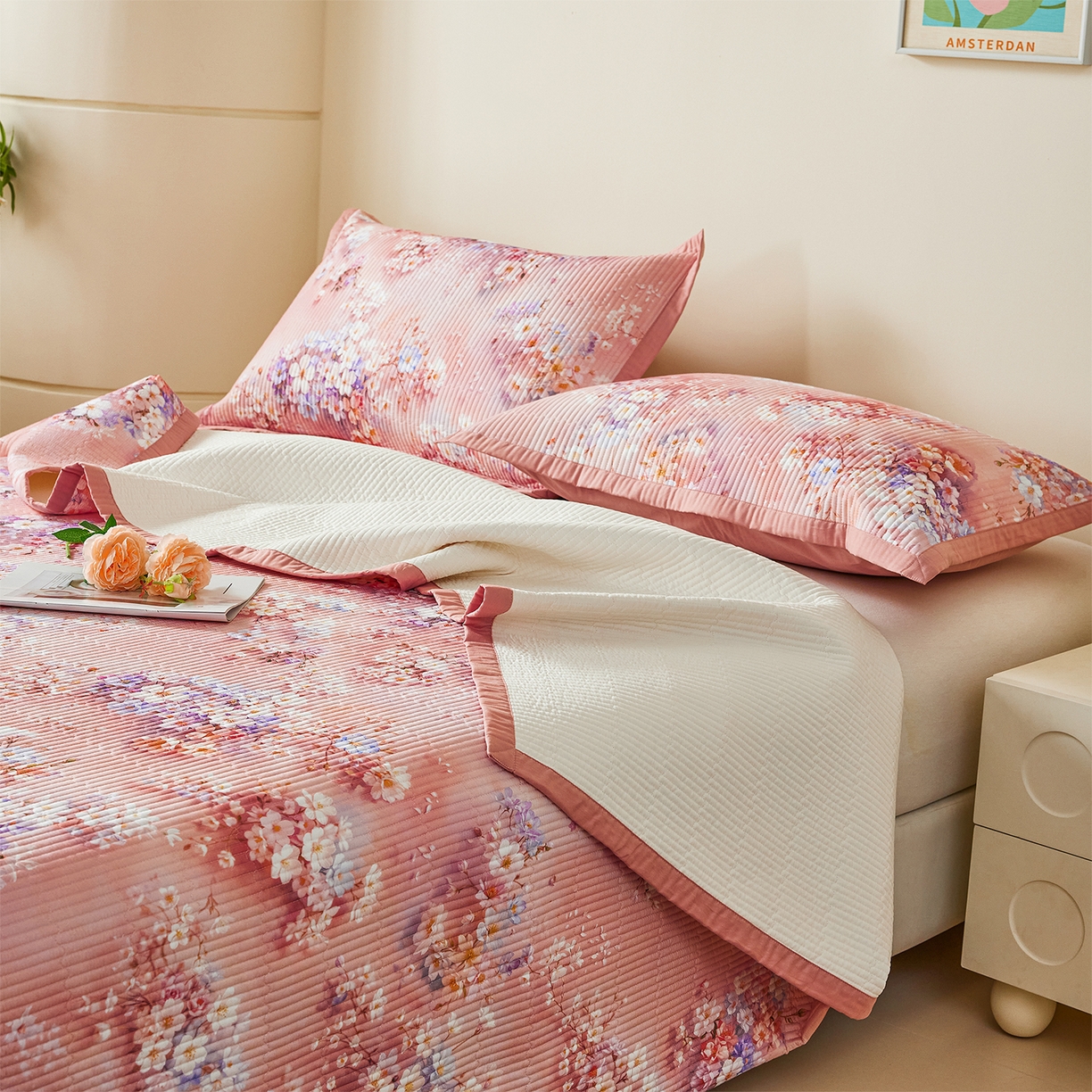 91家纺网 家纺一手货源 找家纺 元元家居（元元被业） 2026新款全棉纯棉13372系列床盖单件床盖单品单床盖-印花款 月棠