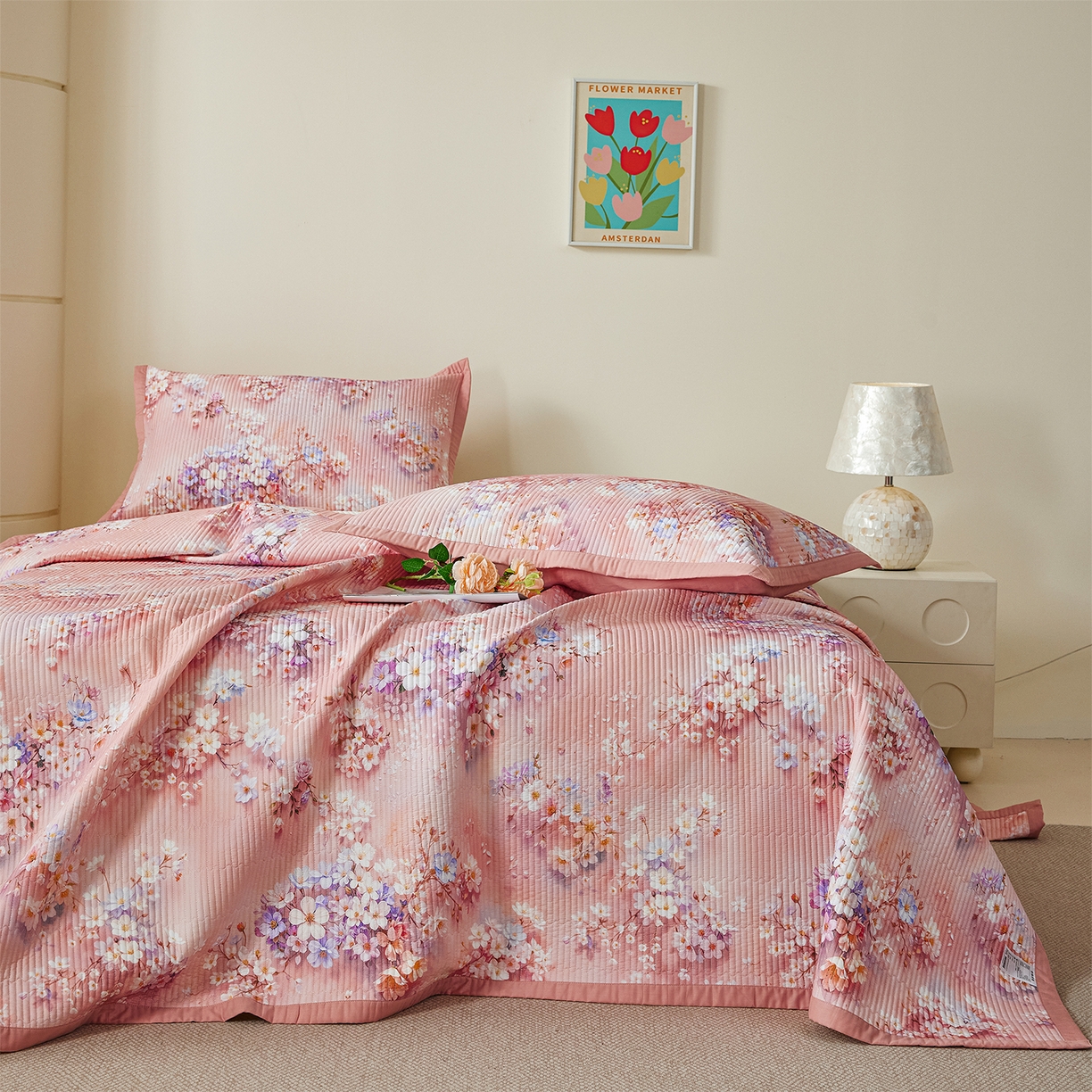 91家纺网 家纺一手货源 找家纺 元元家居（元元被业） 2026新款全棉纯棉13372系列床盖单件床盖单品单床盖-印花款 月棠