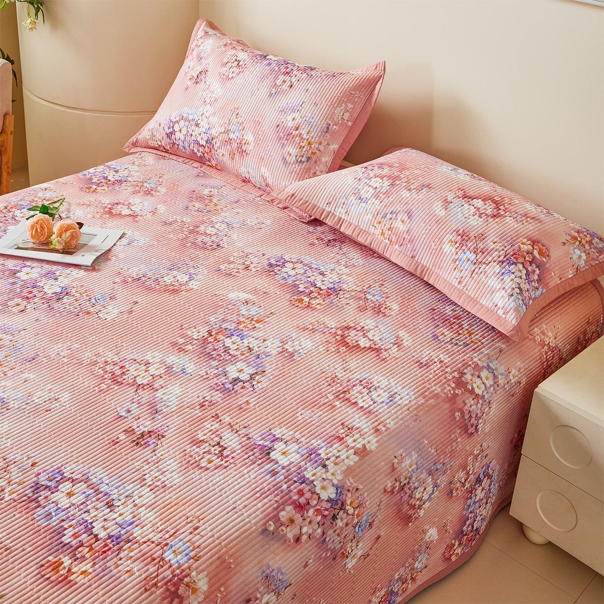 91家纺网 家纺一手货源 找家纺 元元家居（元元被业） 2026新款全棉纯棉13372系列床盖单件床盖单品单床盖-印花款 月棠