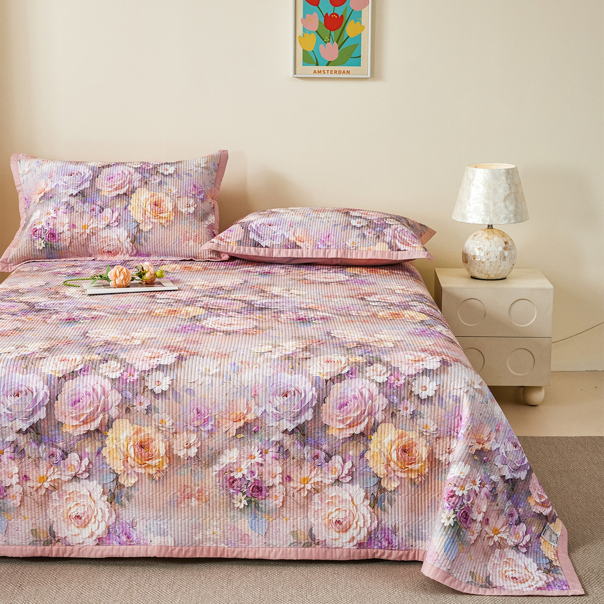 91家纺网 家纺一手货源 找家纺 元元家居（元元被业） 2026新款全棉纯棉13372系列床盖单件床盖单品单床盖-印花款 云樾