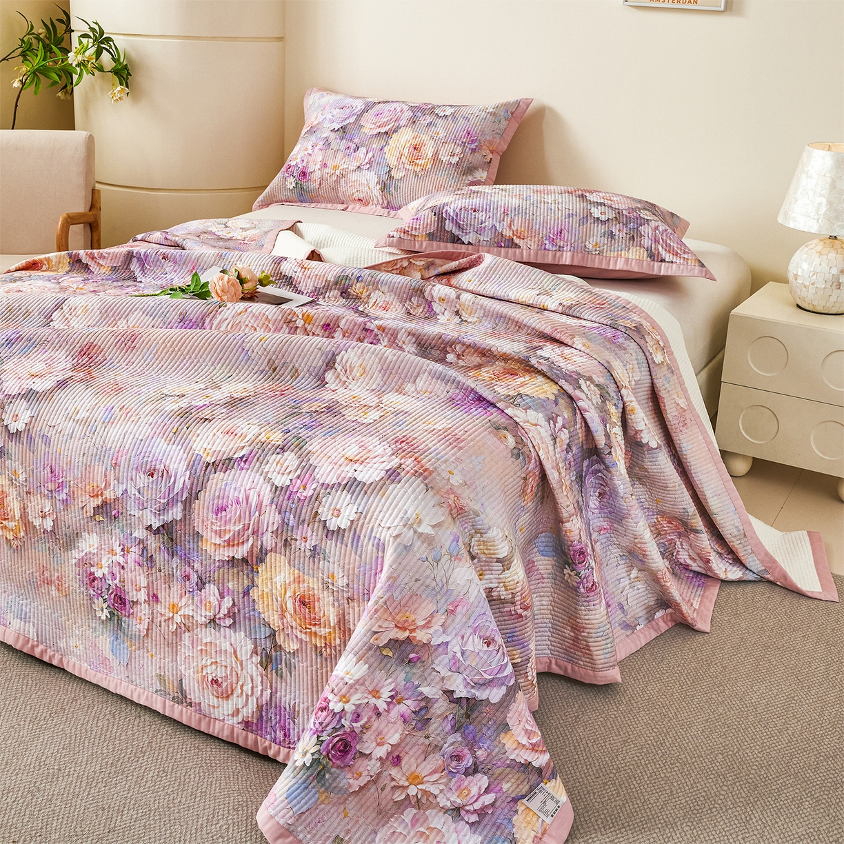 91家纺网 家纺一手货源 找家纺 元元家居（元元被业） 2026新款全棉纯棉13372系列床盖单件床盖单品单床盖-印花款 云樾