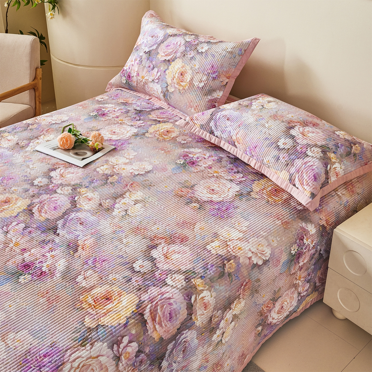 91家纺网 家纺一手货源 找家纺 元元家居（元元被业） 2026新款全棉纯棉13372系列床盖单件床盖单品单床盖-印花款 云樾