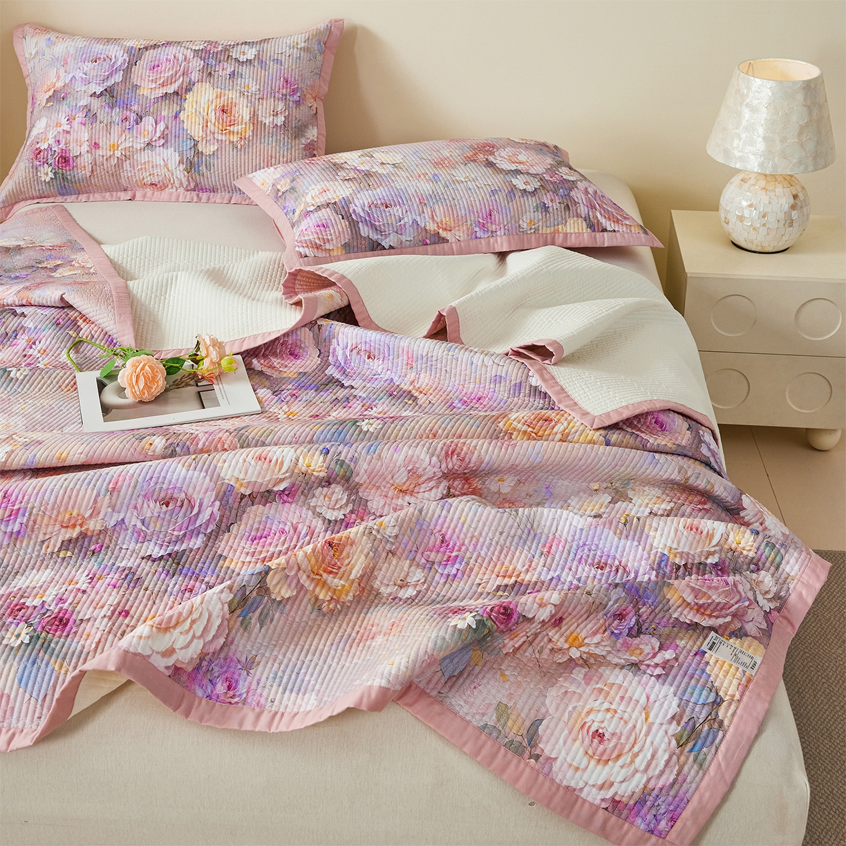 91家纺网 家纺一手货源 找家纺 元元家居（元元被业） 2026新款全棉纯棉13372系列床盖单件床盖单品单床盖-印花款 云樾