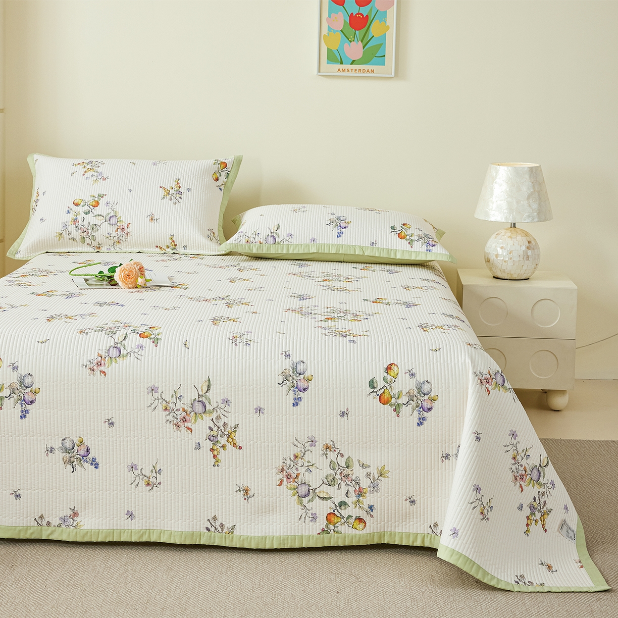 91家纺网 家纺一手货源 找家纺 元元家居（元元被业） 2026新款全棉纯棉13372系列床盖单件床盖单品单床盖-印花款 知夏