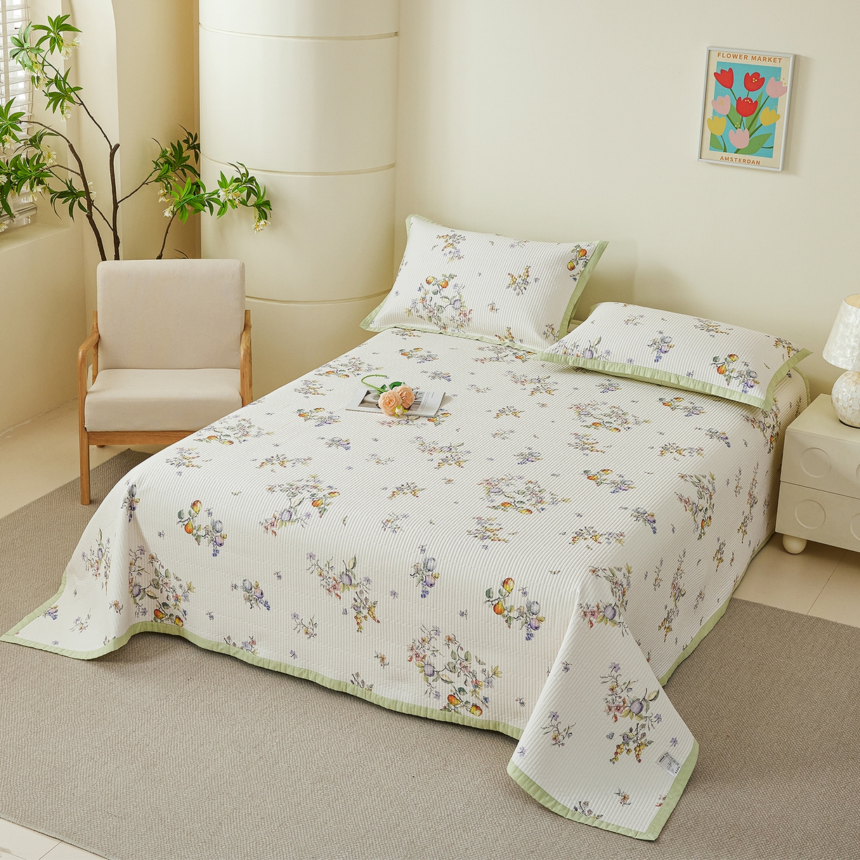 91家纺网 家纺一手货源 找家纺 元元家居（元元被业） 2026新款全棉纯棉13372系列床盖单件床盖单品单床盖-印花款 知夏