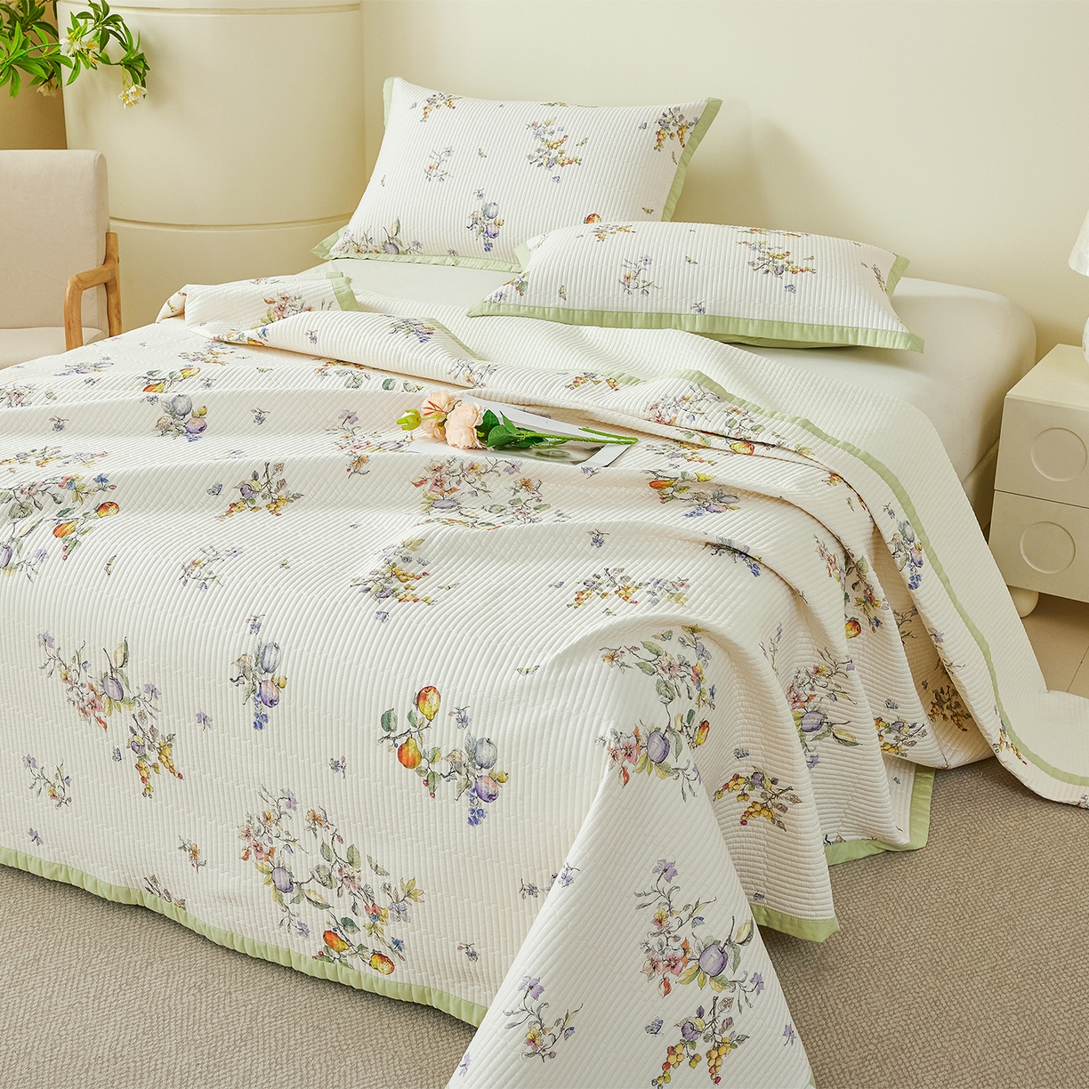 91家纺网 家纺一手货源 找家纺 元元家居（元元被业） 2026新款全棉纯棉13372系列床盖单件床盖单品单床盖-印花款 知夏