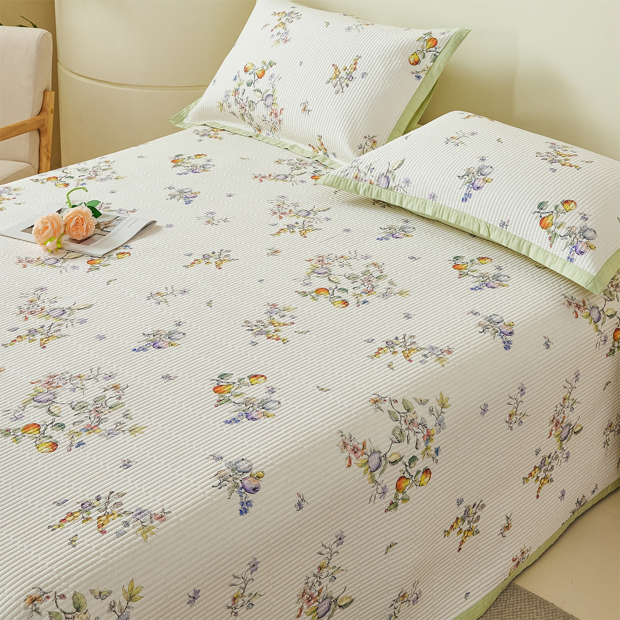 91家纺网 家纺一手货源 找家纺 元元家居（元元被业） 2026新款全棉纯棉13372系列床盖单件床盖单品单床盖-印花款 知夏