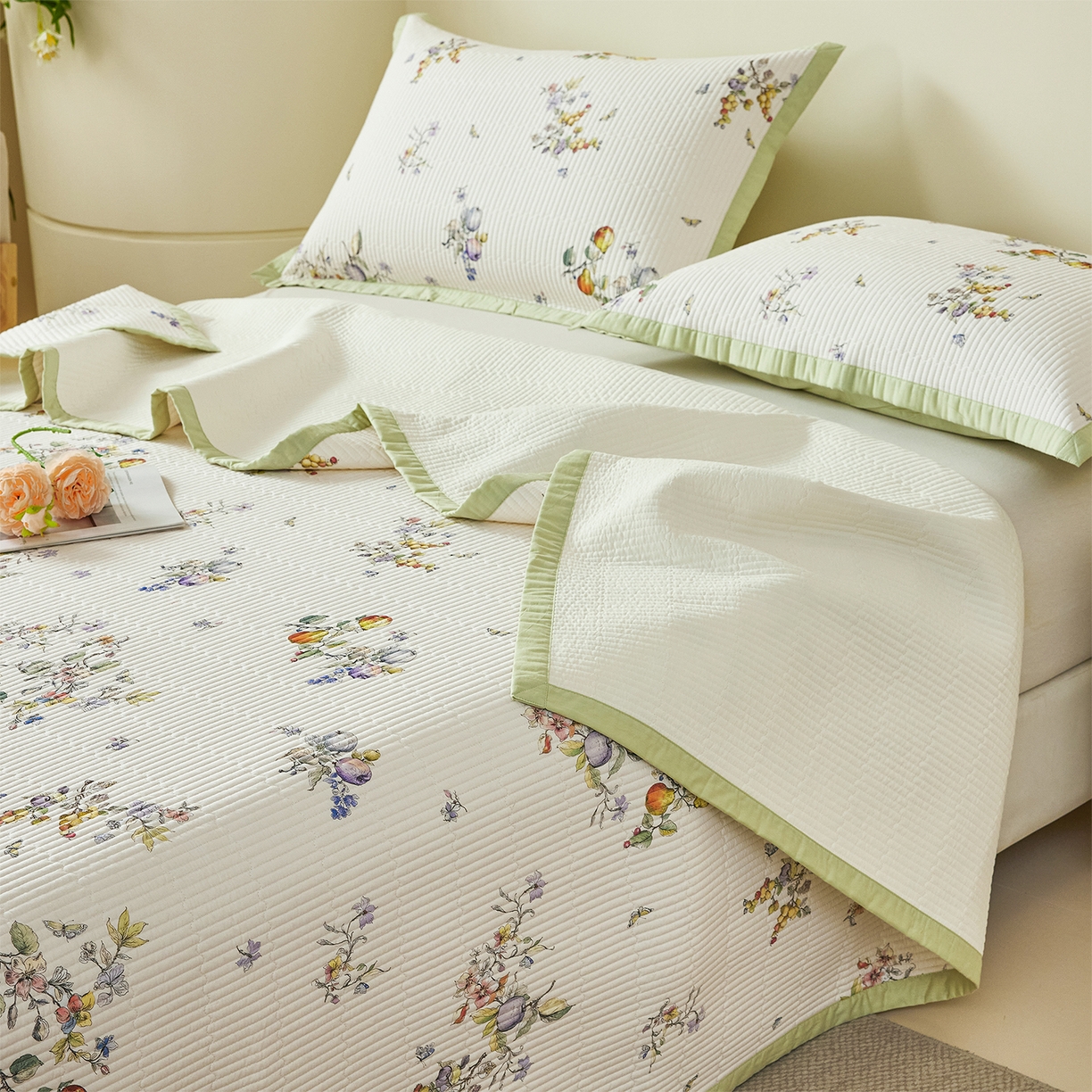 91家纺网 家纺一手货源 找家纺 元元家居（元元被业） 2026新款全棉纯棉13372系列床盖单件床盖单品单床盖-印花款 知夏