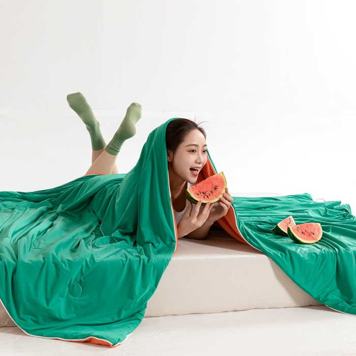 91家纺网 家纺一手货源 找家纺 （总）帕芬鸟家纺 2026新款凉感丝夏被高支高密凉感丝夏被排湿透气凉感丝西瓜夏被