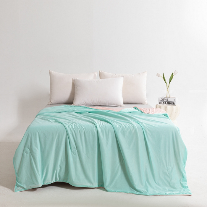 91家纺网 家纺一手货源 找家纺 帕芬鸟家纺 2026新款凉感丝夏被高支高密凉感丝夏被排湿透气凉感丝西瓜夏被 夏日蜜瓜-浅绿配粉