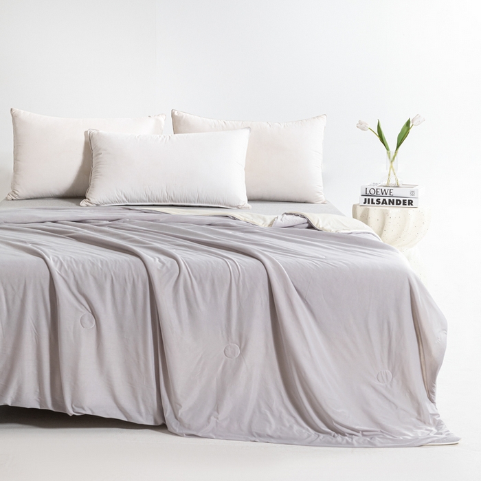 91家纺网 家纺一手货源 找家纺 帕芬鸟家纺 2026新款凉感丝夏被高支高密凉感丝夏被排湿透气凉感丝西瓜夏被 清新柠檬-黄配灰