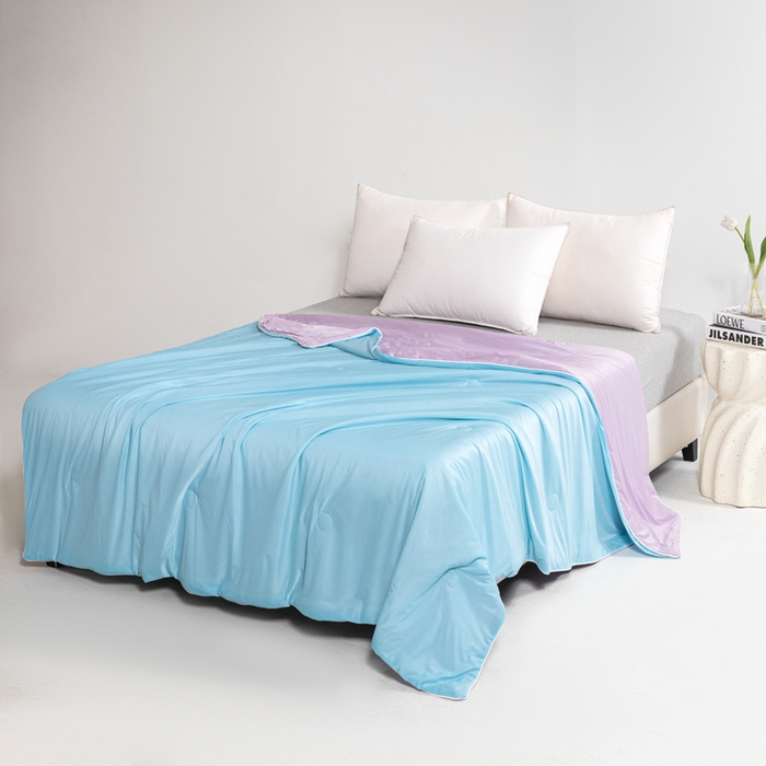 91家纺网 家纺一手货源 找家纺 帕芬鸟家纺 2026新款凉感丝夏被高支高密凉感丝夏被排湿透气凉感丝西瓜夏被 冰淇淋-紫配蓝