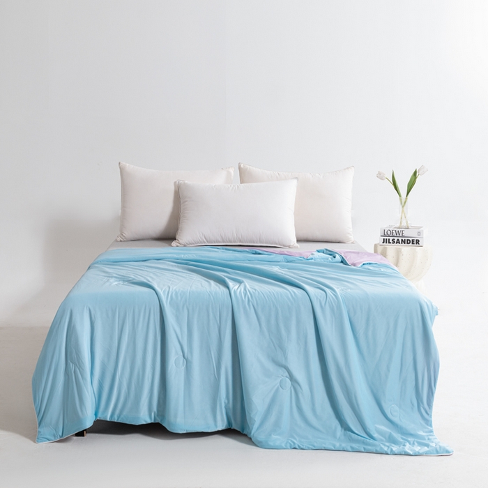 91家纺网 家纺一手货源 找家纺 帕芬鸟家纺 2026新款凉感丝夏被高支高密凉感丝夏被排湿透气凉感丝西瓜夏被 冰淇淋-紫配蓝