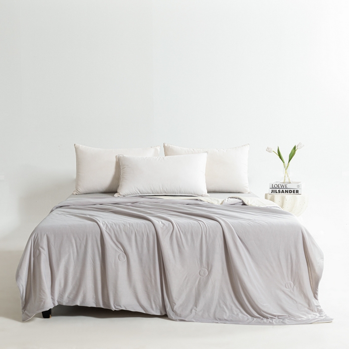 91家纺网 家纺一手货源 找家纺 帕芬鸟家纺 2026新款凉感丝夏被高支高密凉感丝夏被排湿透气凉感丝西瓜夏被 清新柠檬-黄配灰