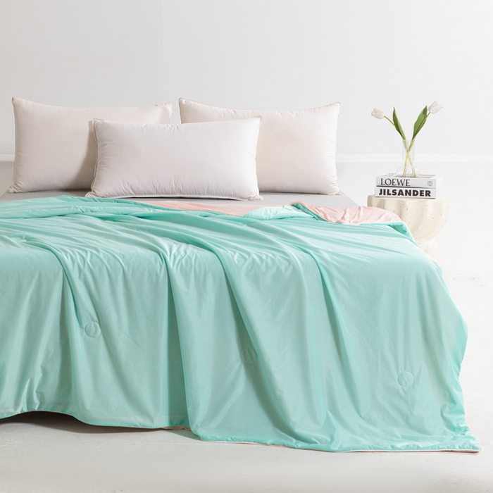 91家纺网 家纺一手货源 找家纺 帕芬鸟家纺 2026新款凉感丝夏被高支高密凉感丝夏被排湿透气凉感丝西瓜夏被 夏日蜜瓜-浅绿配粉