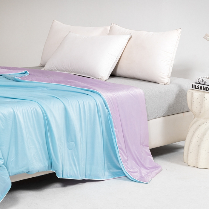 91家纺网 家纺一手货源 找家纺 帕芬鸟家纺 2026新款凉感丝夏被高支高密凉感丝夏被排湿透气凉感丝西瓜夏被 冰淇淋-紫配蓝