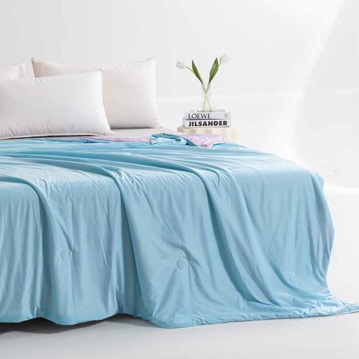 91家纺网 家纺一手货源 找家纺 帕芬鸟家纺 2026新款凉感丝夏被高支高密凉感丝夏被排湿透气凉感丝西瓜夏被 冰淇淋-紫配蓝