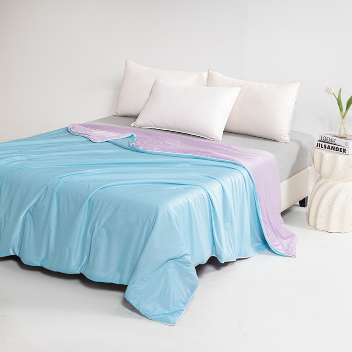 91家纺网 家纺一手货源 找家纺 帕芬鸟家纺 2026新款凉感丝夏被高支高密凉感丝夏被排湿透气凉感丝西瓜夏被 冰淇淋-紫配蓝