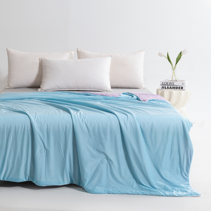 91家纺网 家纺一手货源 找家纺 帕芬鸟家纺 2026新款凉感丝夏被高支高密凉感丝夏被排湿透气凉感丝西瓜夏被 冰淇淋-紫配蓝