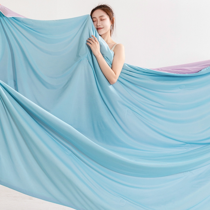 91家纺网 家纺一手货源 找家纺 帕芬鸟家纺 2026新款凉感丝夏被高支高密凉感丝夏被排湿透气凉感丝西瓜夏被 冰淇淋-紫配蓝