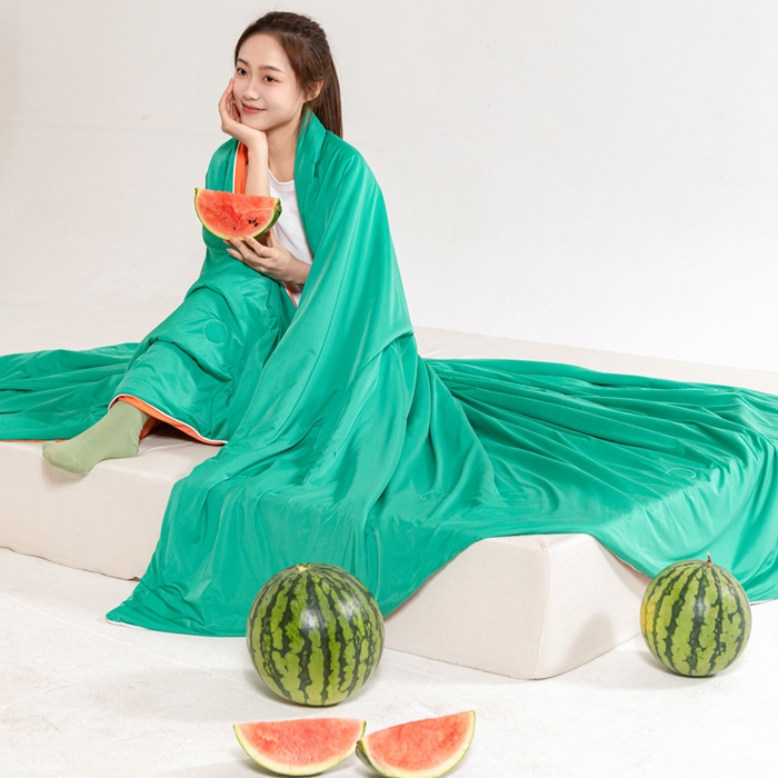 91家纺网 家纺一手货源 找家纺 帕芬鸟家纺 2026新款凉感丝夏被高支高密凉感丝夏被排湿透气凉感丝西瓜夏被 凉凉西瓜-绿配红