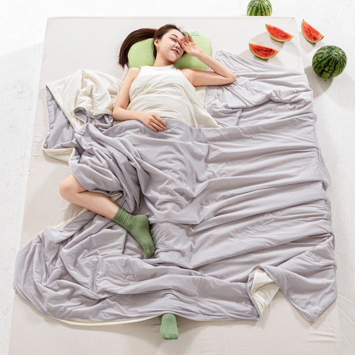 帕芬鸟家纺 2026新款凉感丝夏被高支高密凉感丝夏被排湿透气凉感丝西瓜夏被 清新柠檬-黄配灰