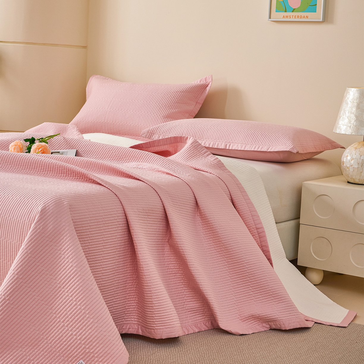 91家纺网 家纺一手货源 找家纺 元元家居（元元被业） 2026新款全棉纯棉13372系列夹棉枕套单件枕套单品单枕套-纯色款 果粉