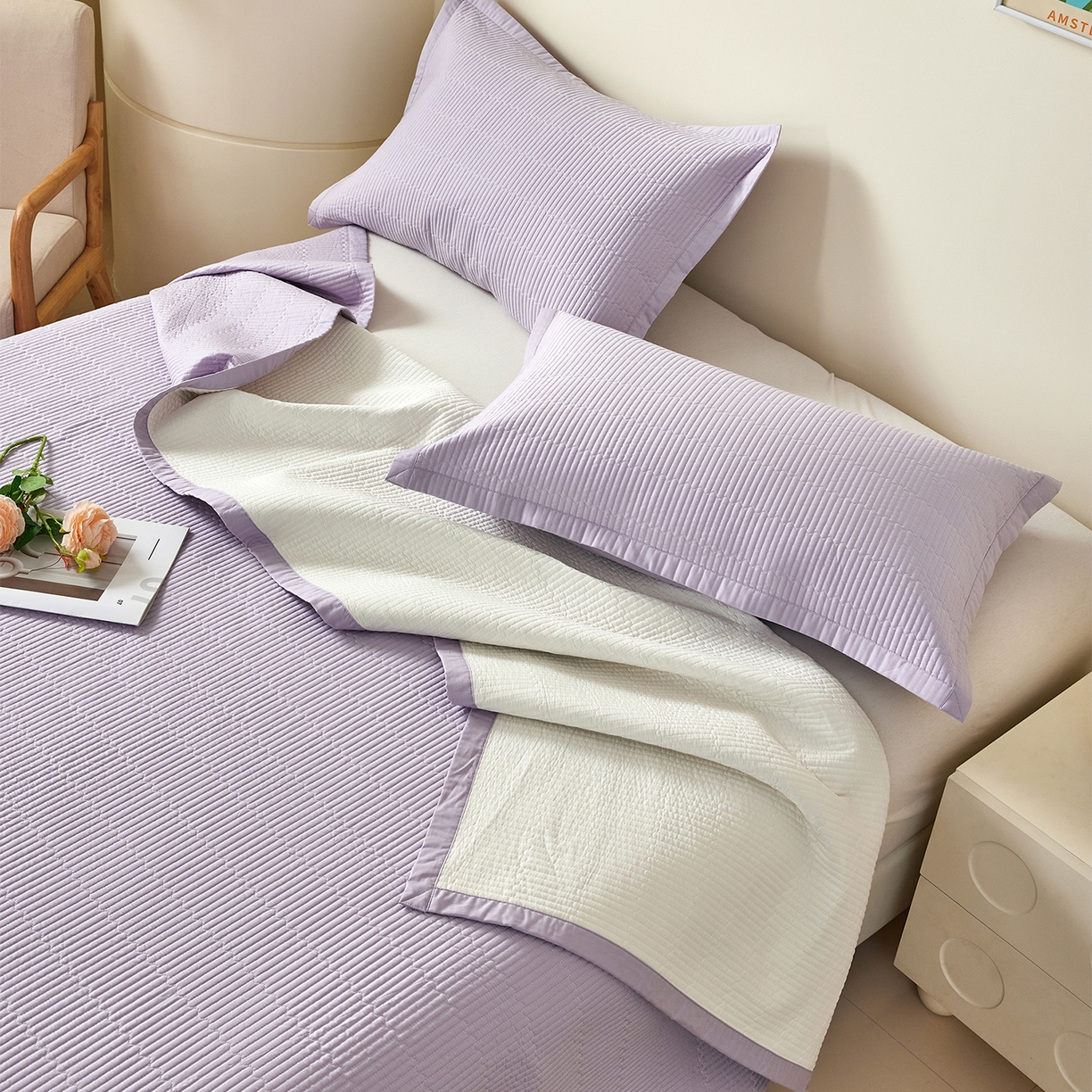 91家纺网 家纺一手货源 找家纺 元元家居（元元被业） 2026新款全棉纯棉13372系列夹棉枕套单件枕套单品单枕套-纯色款 罗兰紫