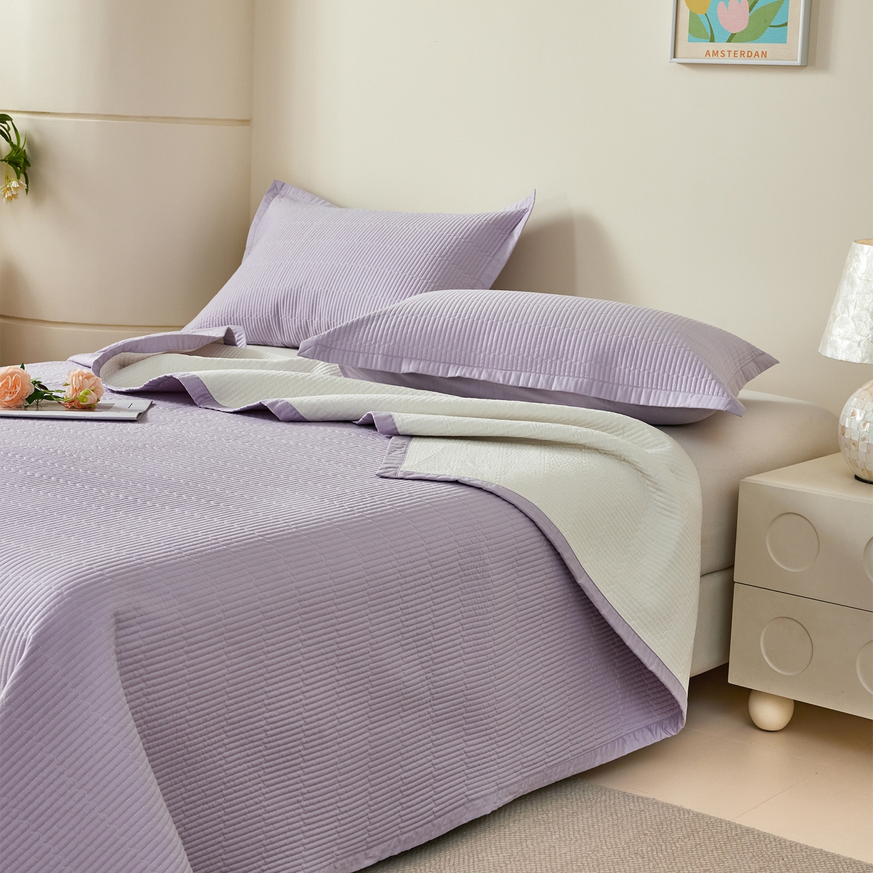 91家纺网 家纺一手货源 找家纺 元元家居（元元被业） 2026新款全棉纯棉13372系列夹棉枕套单件枕套单品单枕套-纯色款 罗兰紫