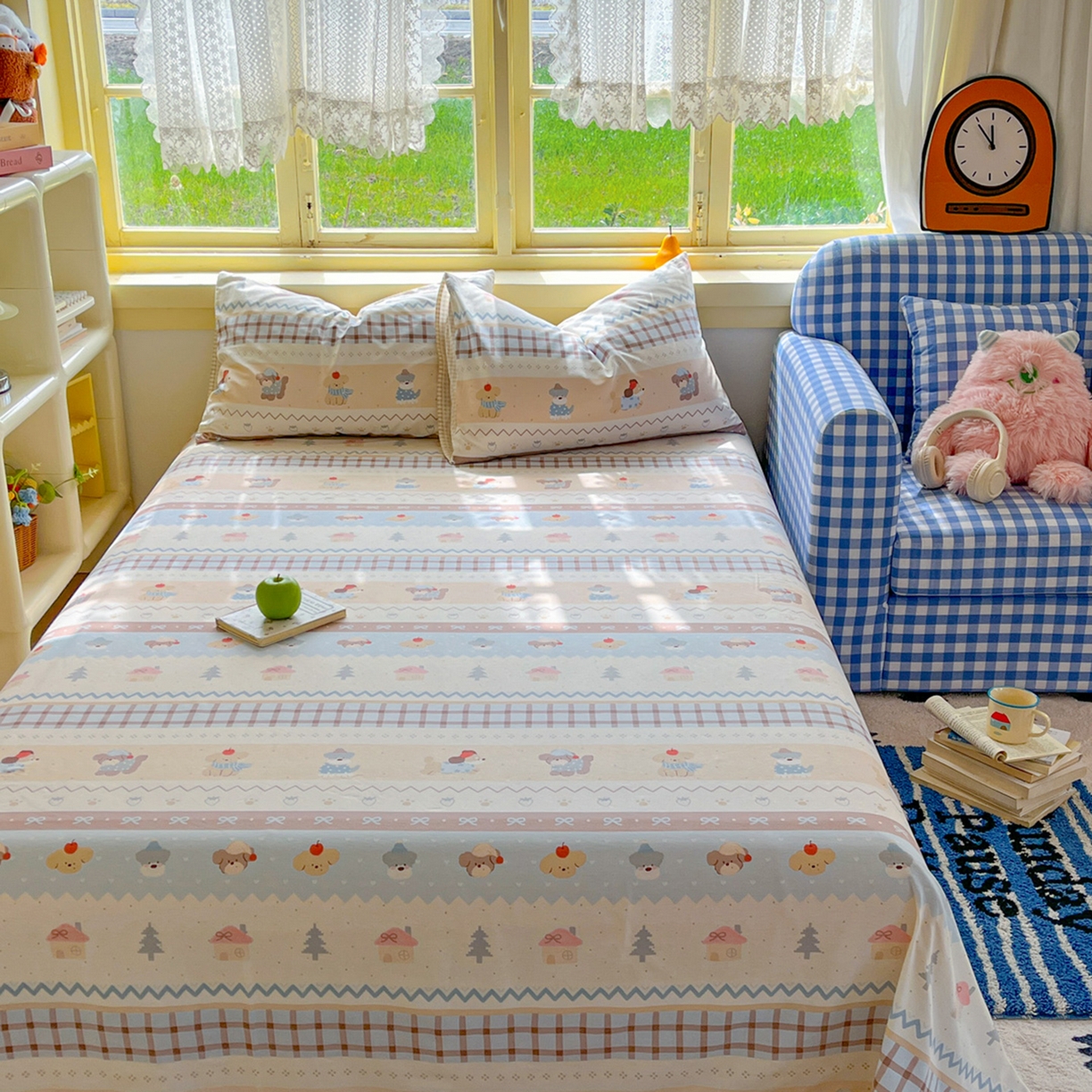 简约家纺 2026新款全棉斜纹12868四件套单床单系列 费尔岛小狗