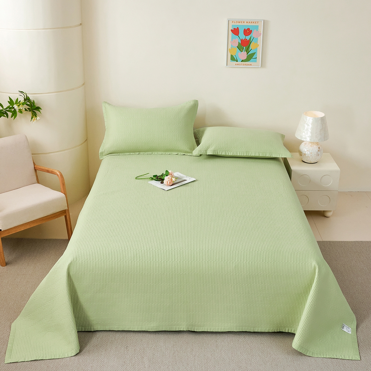 91家纺网 家纺一手货源 找家纺 元元家居（元元被业） 2026新款全棉纯棉13372系列夹棉枕套单件枕套单品单枕套-纯色款 麦田绿