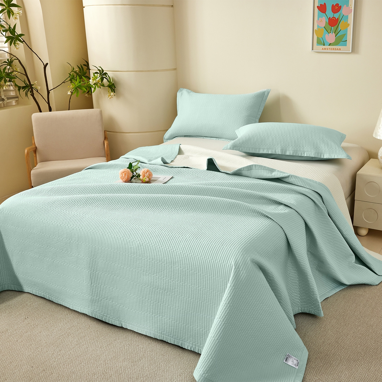 91家纺网 家纺一手货源 找家纺 元元家居（元元被业） 2026新款全棉纯棉13372系列夹棉枕套单件枕套单品单枕套-纯色款 天梦蓝