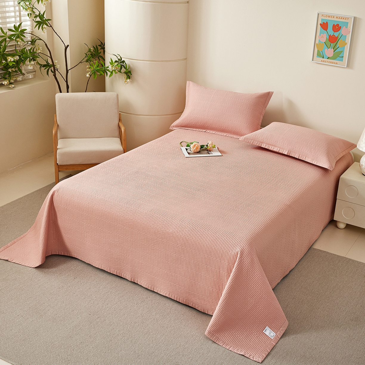 91家纺网 家纺一手货源 找家纺 元元家居（元元被业） 2026新款全棉纯棉13372系列夹棉枕套单件枕套单品单枕套-纯色款 炫彩粉