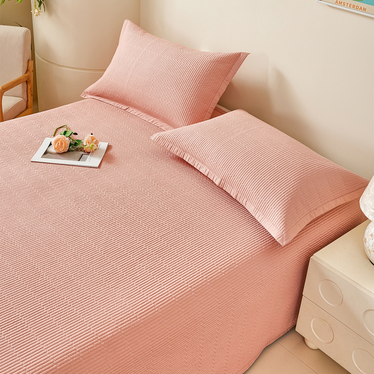 91家纺网 家纺一手货源 找家纺 元元家居（元元被业） 2026新款全棉纯棉13372系列夹棉枕套单件枕套单品单枕套-纯色款 炫彩粉