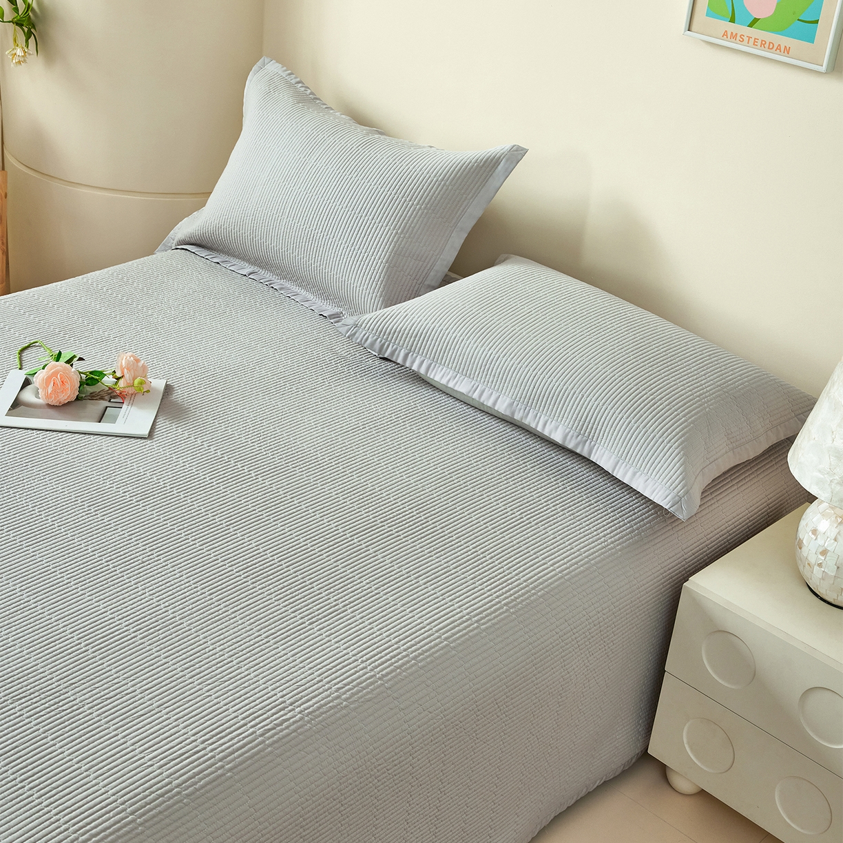 91家纺网 家纺一手货源 找家纺 元元家居（元元被业） 2026新款全棉纯棉13372系列夹棉枕套单件枕套单品单枕套-纯色款 雅灰