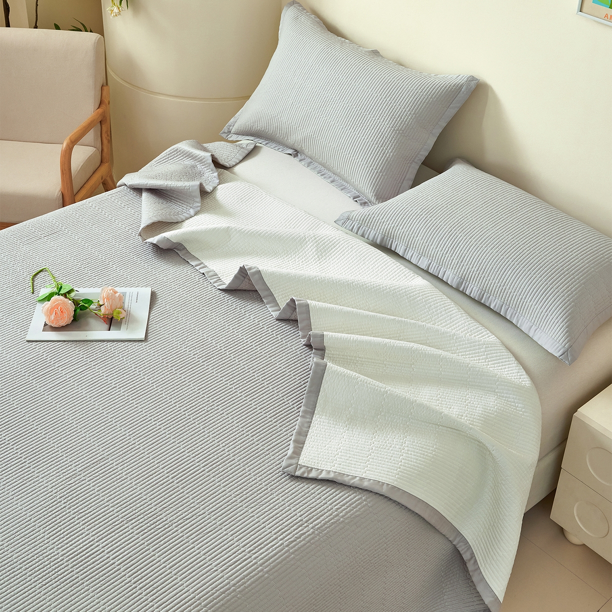 91家纺网 家纺一手货源 找家纺 元元家居（元元被业） 2026新款全棉纯棉13372系列夹棉枕套单件枕套单品单枕套-纯色款 雅灰