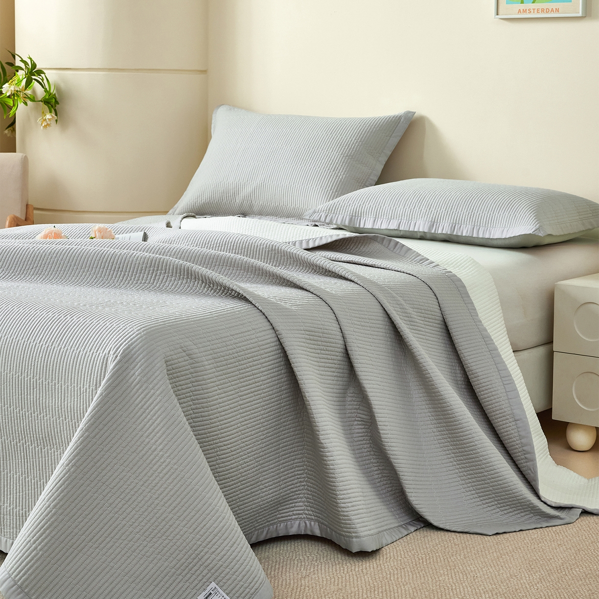 91家纺网 家纺一手货源 找家纺 元元家居（元元被业） 2026新款全棉纯棉13372系列夹棉枕套单件枕套单品单枕套-纯色款 雅灰