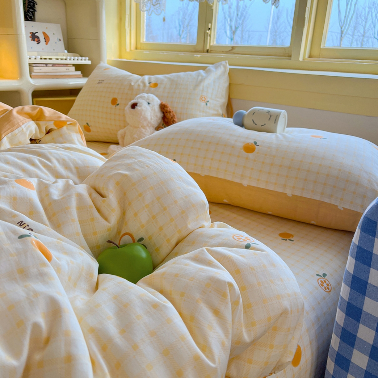 91家纺网 家纺一手货源 找家纺 简约家纺 2026新款全棉斜纹12868四件套单床单系列 橘子格