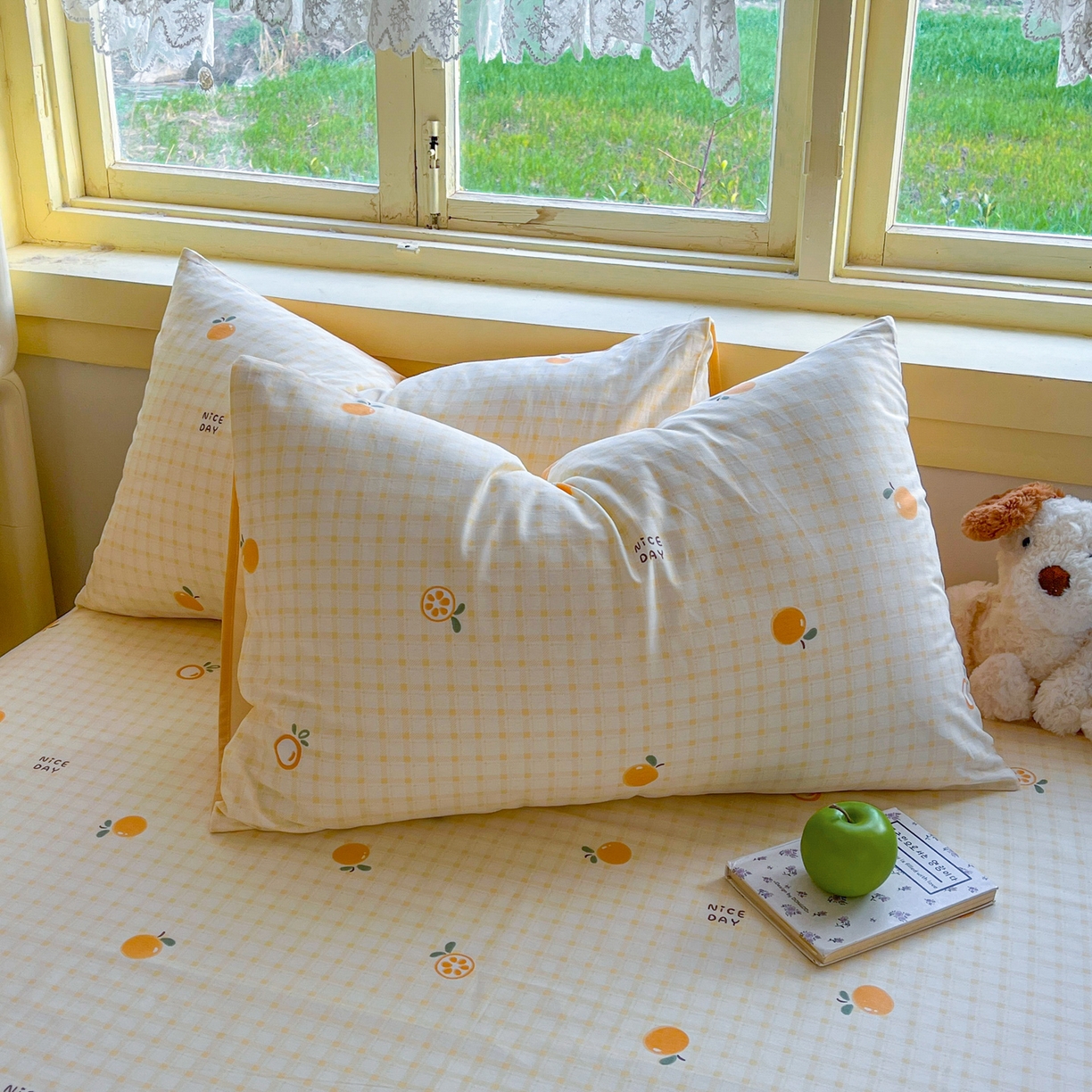 91家纺网 家纺一手货源 找家纺 简约家纺 2026新款全棉斜纹12868四件套单床单系列 橘子格