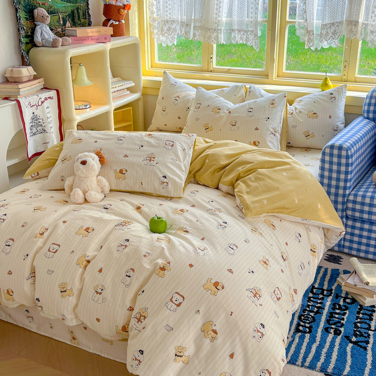 91家纺网 家纺一手货源 找家纺 简约家纺 2026新款全棉斜纹12868四件套单床单系列 可爱萌犬