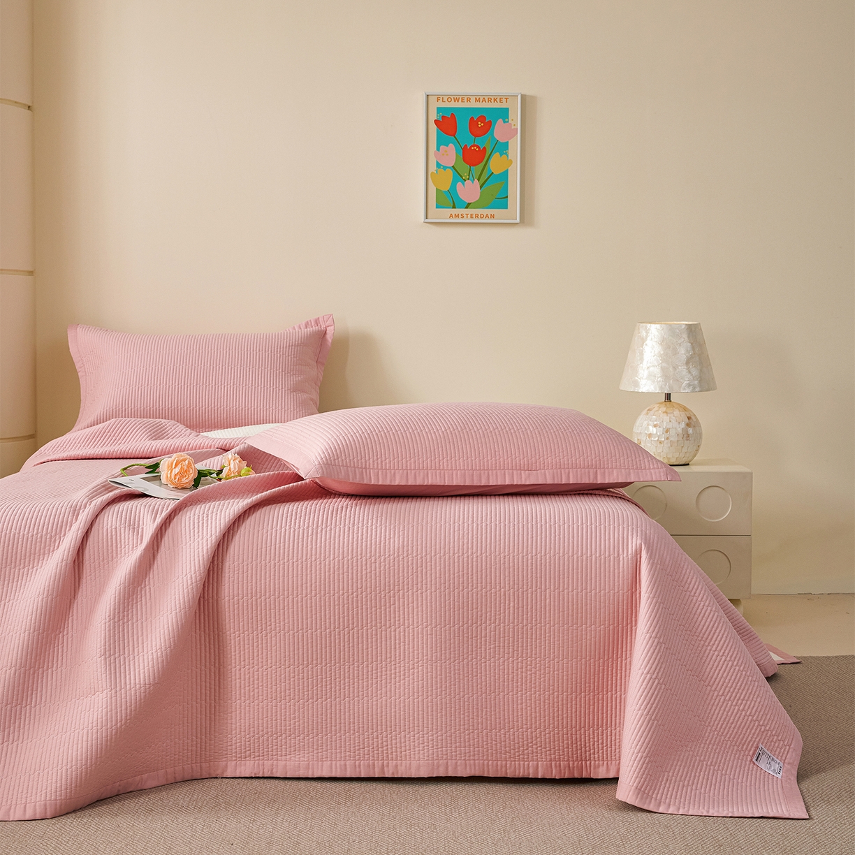 91家纺网 家纺一手货源 找家纺 元元家居（元元被业） 2026新款全棉纯棉13372系列床盖单件床盖单品单床盖-纯色款 果粉