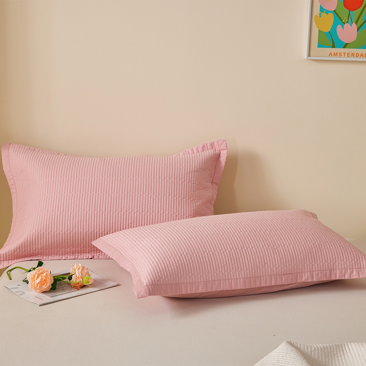 91家纺网 家纺一手货源 找家纺 元元家居（元元被业） 2026新款全棉纯棉13372系列床盖单件床盖单品单床盖-纯色款 果粉