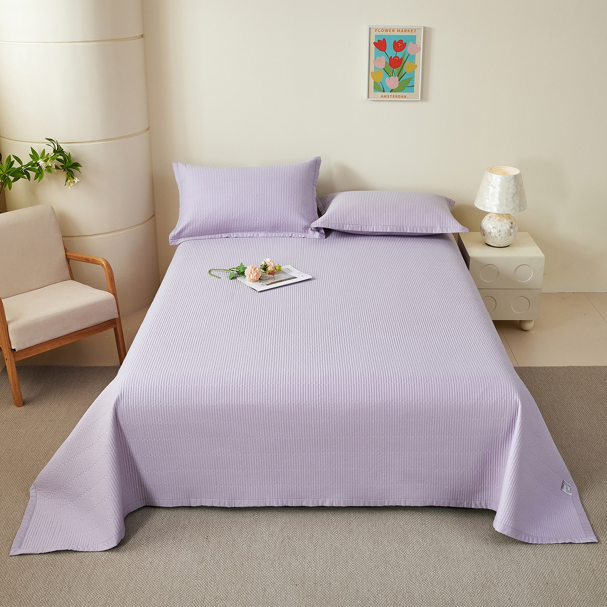 元元家居（元元被业） 2026新款全棉纯棉13372系列床盖单件床盖单品单床盖-纯色款 罗兰紫