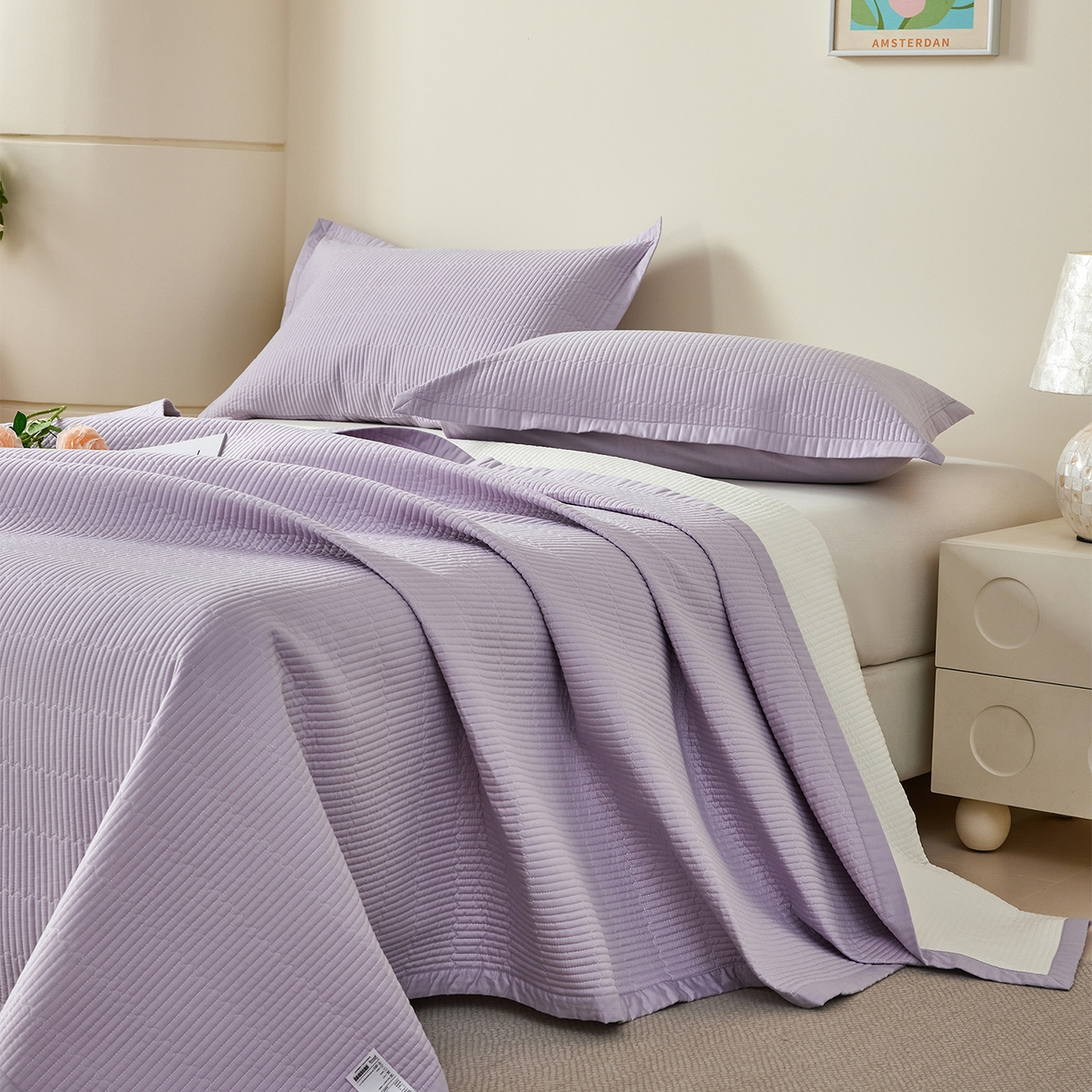 91家纺网 家纺一手货源 找家纺 元元家居（元元被业） 2026新款全棉纯棉13372系列床盖单件床盖单品单床盖-纯色款 罗兰紫