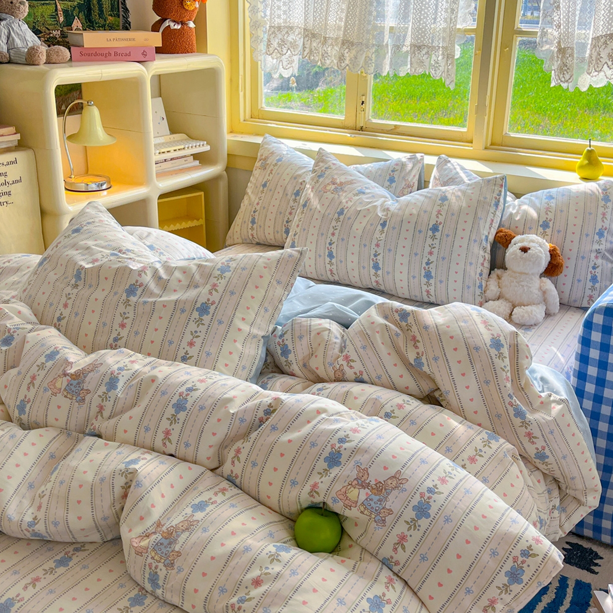 91家纺网 家纺一手货源 找家纺 简约家纺 2026新款全棉斜纹12868四件套单床单系列 蓝茵小兔