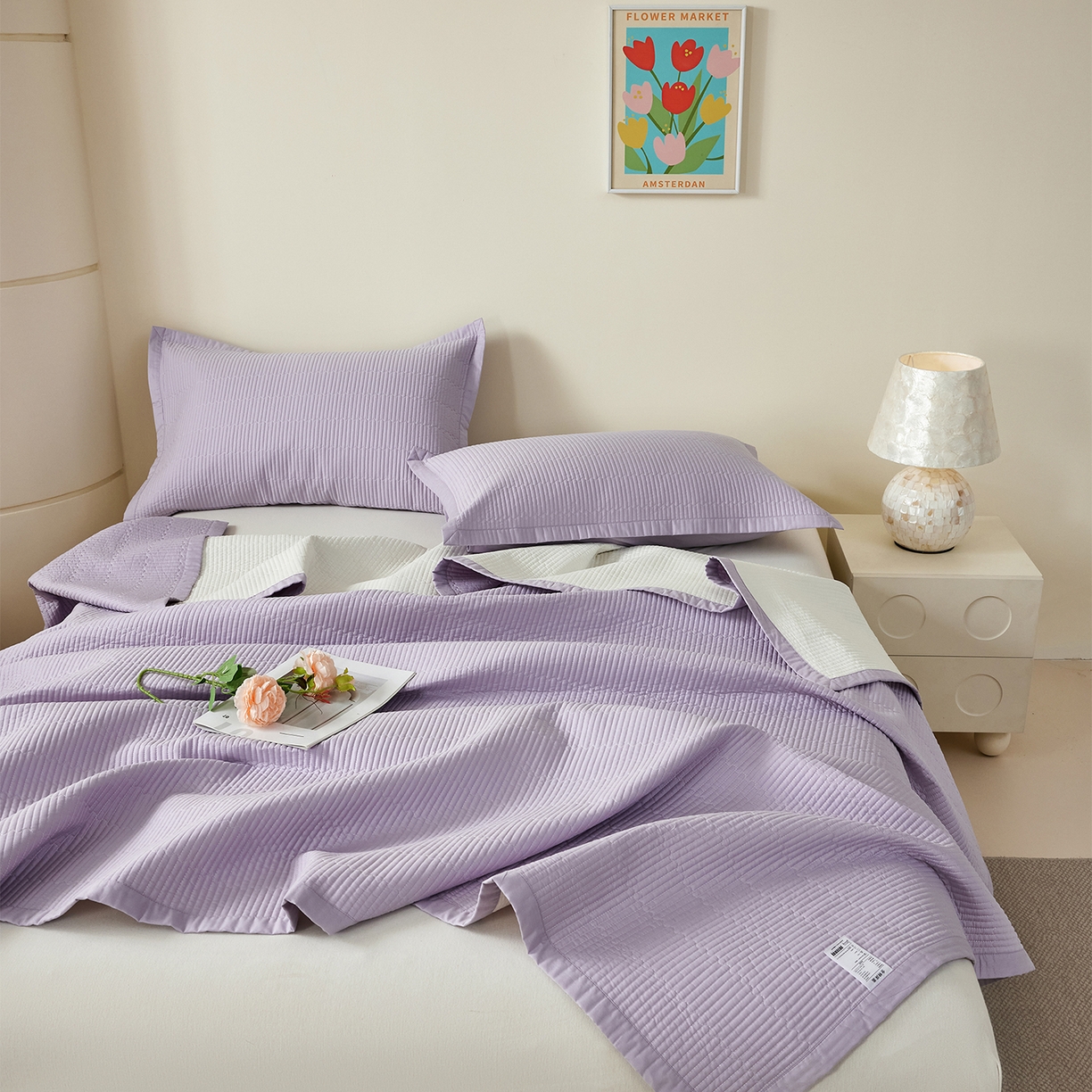 91家纺网 家纺一手货源 找家纺 元元家居（元元被业） 2026新款全棉纯棉13372系列床盖单件床盖单品单床盖-纯色款 罗兰紫