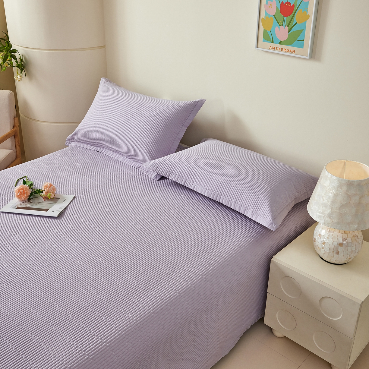 91家纺网 家纺一手货源 找家纺 元元家居（元元被业） 2026新款全棉纯棉13372系列床盖单件床盖单品单床盖-纯色款 罗兰紫