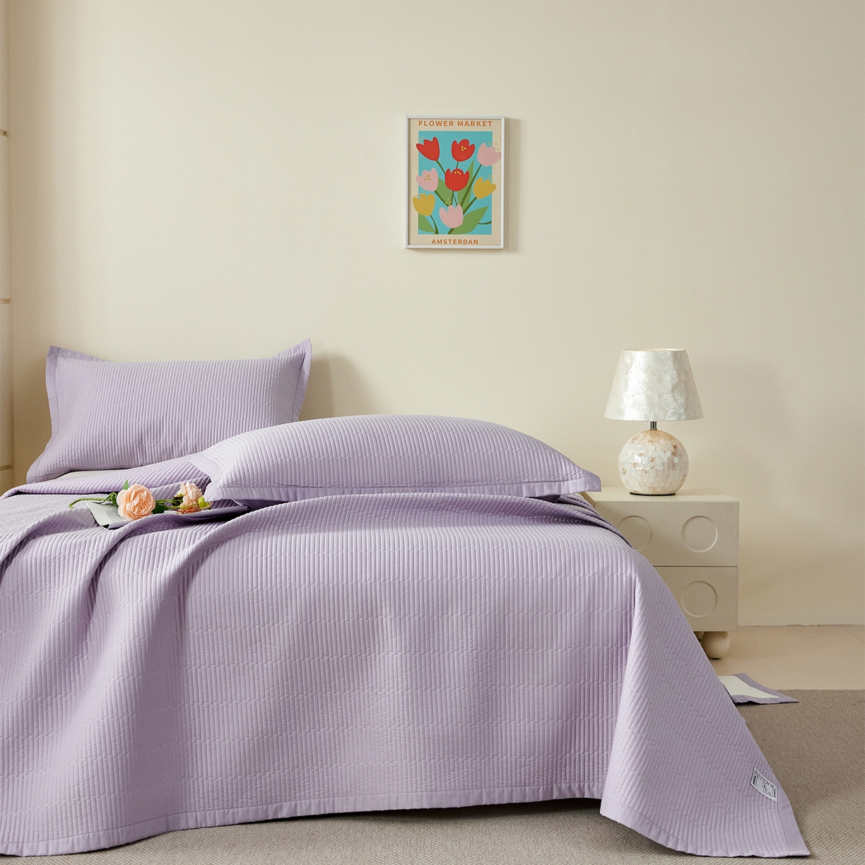 91家纺网 家纺一手货源 找家纺 元元家居（元元被业） 2026新款全棉纯棉13372系列床盖单件床盖单品单床盖-纯色款 罗兰紫