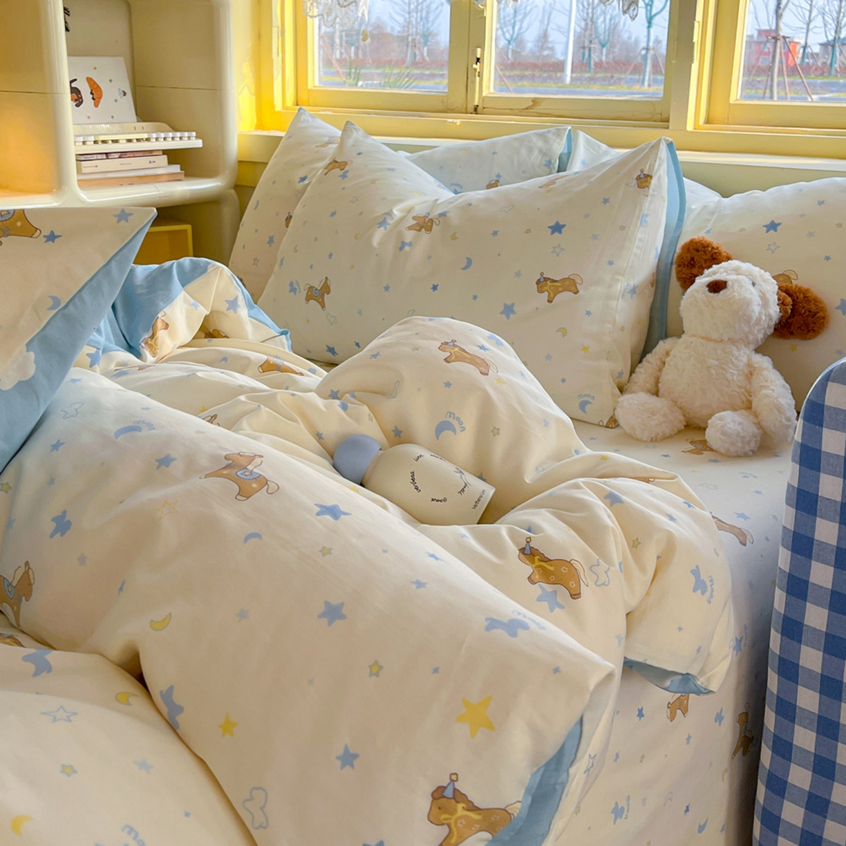 91家纺网 家纺一手货源 找家纺 简约家纺 2026新款全棉斜纹12868四件套单床单系列 木马心愿