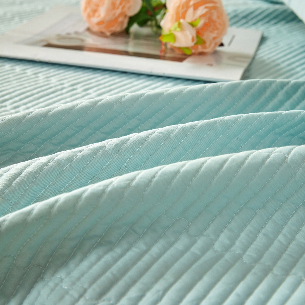 91家纺网 家纺一手货源 找家纺 元元家居（元元被业） 2026新款全棉纯棉13372系列床盖单件床盖单品单床盖-纯色款 天梦蓝